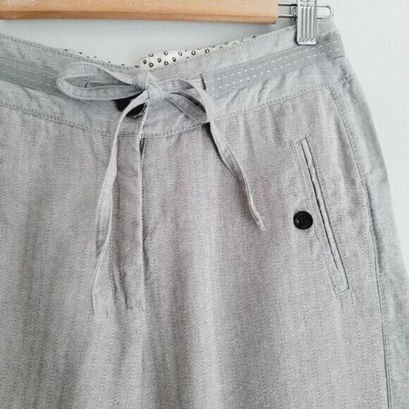 SOLOLA Linen Cotton Blend Capri Pants Drawstring Waist Long Shorts Grey Sz 6 - Picture 4 of 13